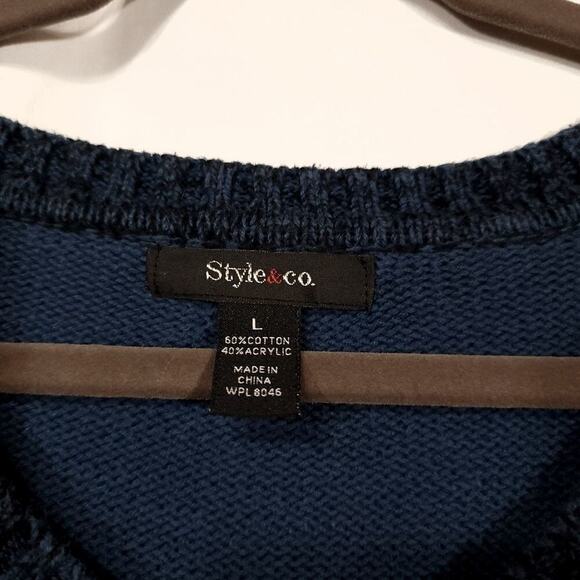 Style and Co Sweater Size Large Blue Teal Cable Knit Used  - Picture 8 of 10